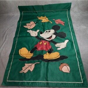 Mickey Mouse Green Fall Themed Outdoor Garden House Yard Flag Roughly 28" X 43"